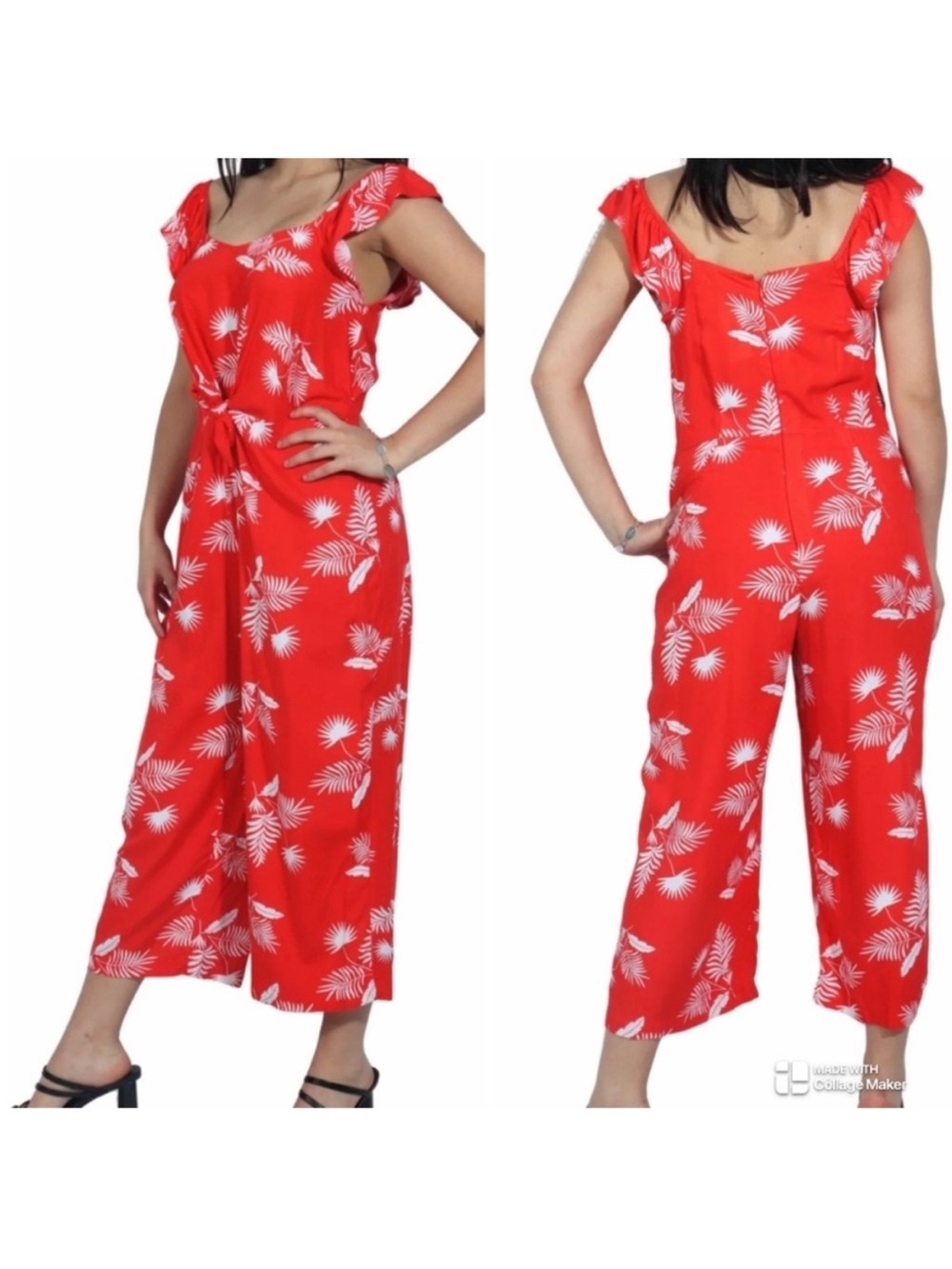 St. John's Bay Red Tropical-Print Wide Leg Jumpsuit